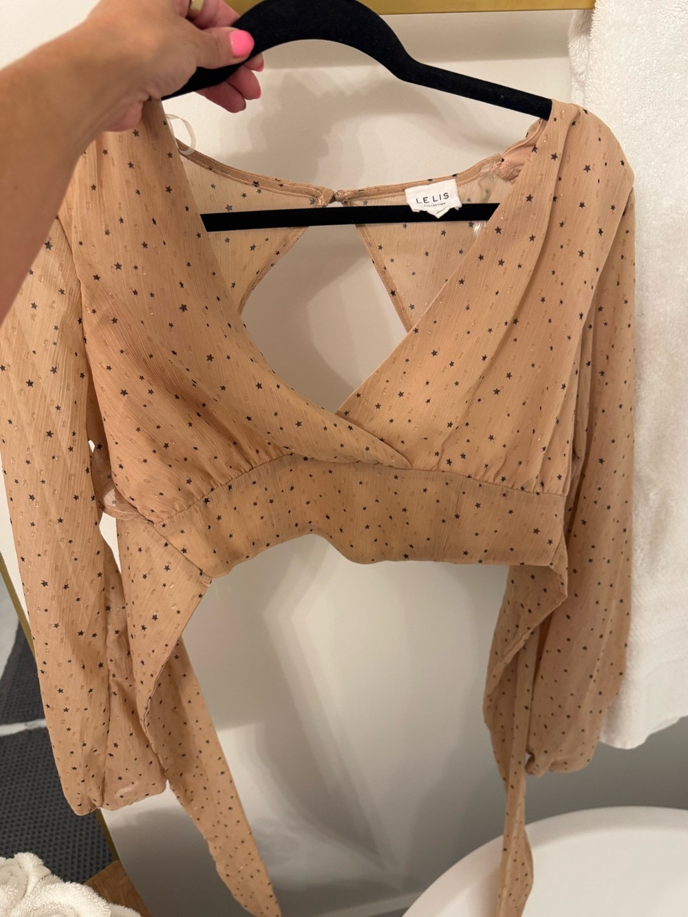 Le Lis Taupe Star-Print Wrap Crop Top
